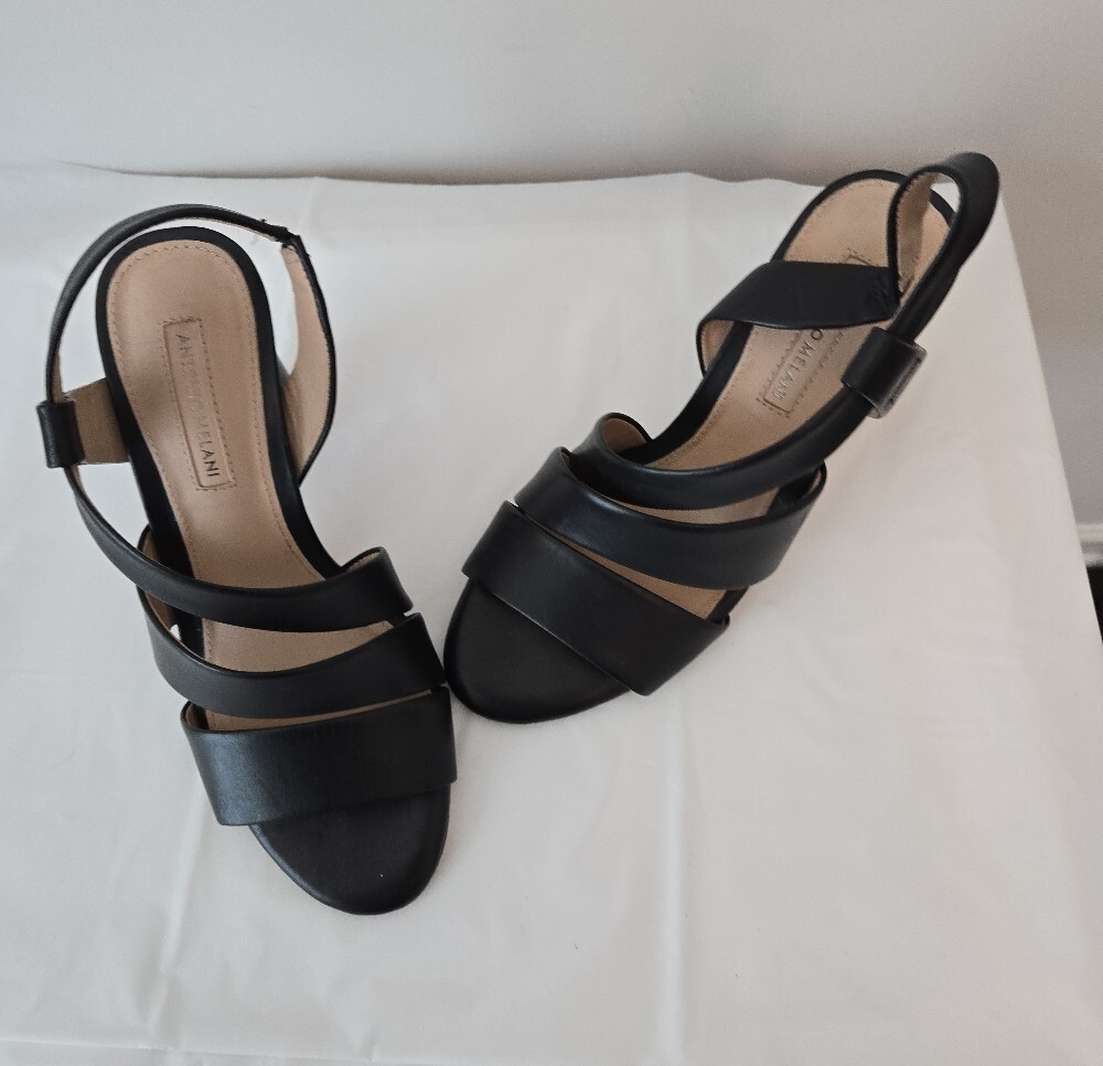 Antonio Melani Black Leather Crisscross Sandals – Size 6, 2.5–3" Heel - Picture 9 of 10